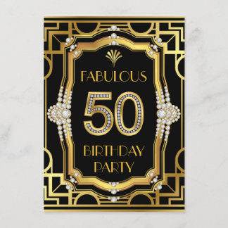 Glam Art Deco Fabulous 50 Geburtstagsparty Einladung