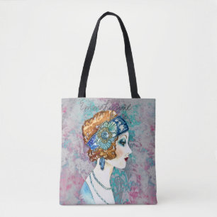 Glam Art Deco Flapper-Girl Grau Türkis Rosa Name