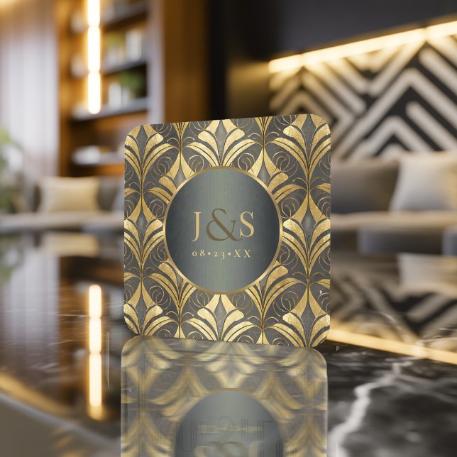 Glam Art Deco Muster Wedding ID1033 Rechteckiger Pappuntersetzer (Von Creator hochgeladen)