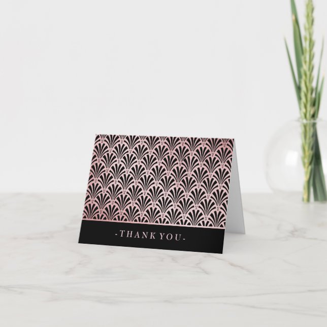 Glam Art Deco Rose Gold und Black Fans Vielen Dank Dankeskarte (Vorderseite)