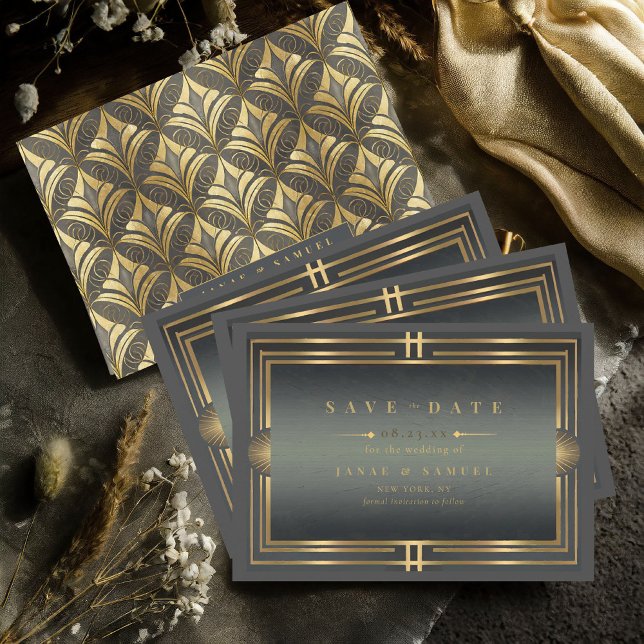 Glam Art Deco Wedding Black/Gold ID1033 Save The Date (Von Creator hochgeladen)