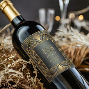 Glam Art Deco Wedding Danke, ID1033 Weinetikett