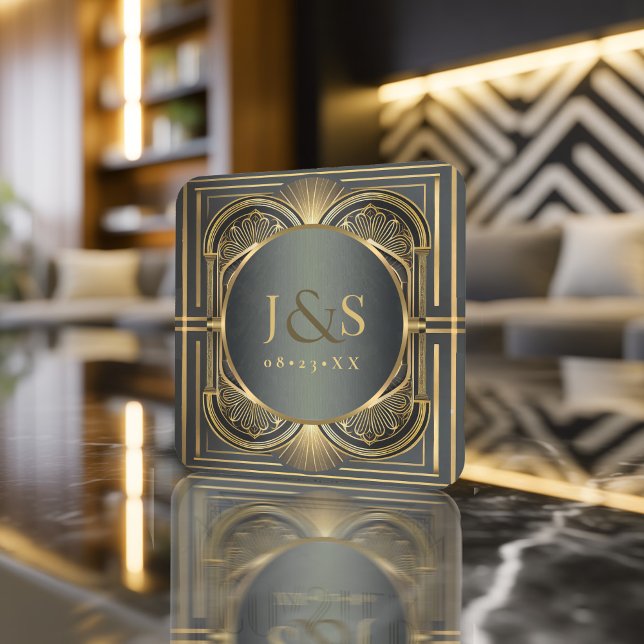 Glam Art Deco Wedding ID1033 Rechteckiger Pappuntersetzer (Von Creator hochgeladen)