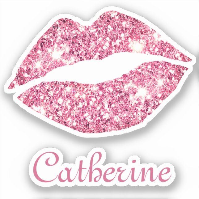 Glam Ästhetik Girly Pink Glitzer Lippen Name Aufkleber (Vorderseite)