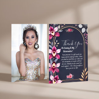 Glam Ball Gown Spark Dark Navy Blue Quinceanera Dankeskarte