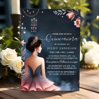 Glam Ball Gown Spark Dark Navy Blue Quinceanera Einladung