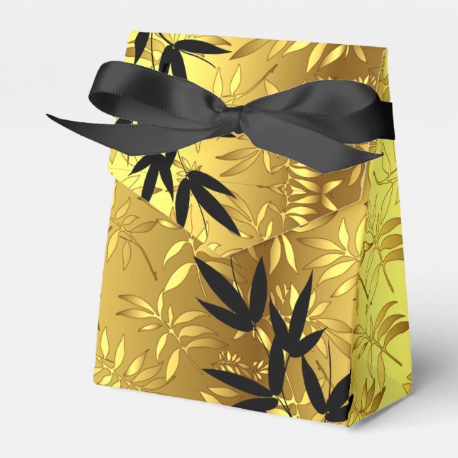 Glam Bamboo Leaves Gold Foil | Gold schwarz Geschenkschachtel (Vorderseite)