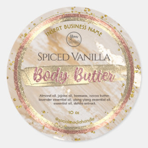 Glam Beige Marmor Gold Foil Effekt Body Butter Runder Aufkleber