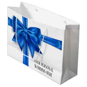 Glam Big Blue Satin Geschenk Bogen Diamant Glitzer Große Geschenktüte