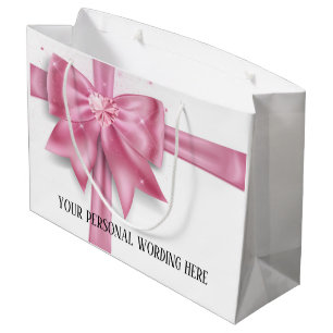 Glam Big Pink Satin Geschenk Bogen Diamant Glitzer Große Geschenktüte