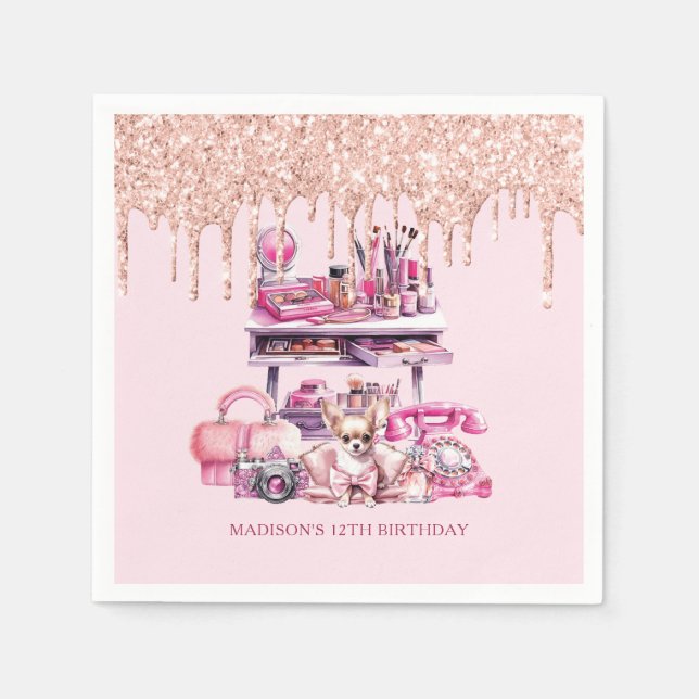 Glam Birthday Party Personalisiert machen Serviette (Vorderseite)