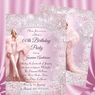 Glam Birthday Pink Silver Winter Wonderland Tiara Einladung