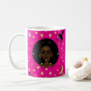 Glam Black Afro Hair Pic Lippenstift Rosa Mond Kaffeetasse
