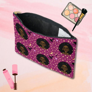 Glam Black Afro Hair Pic Lippenstift Rosa Mond Zubehörtasche