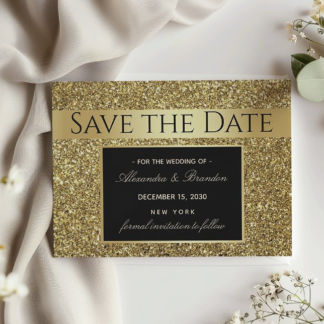 Glam Black and Gold Wedding Save The Date (Von Creator hochgeladen)