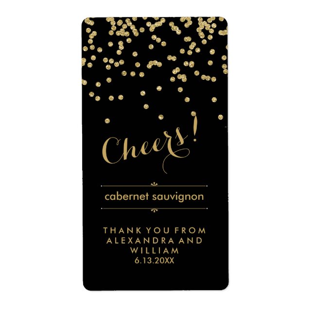Glam Black and Gold Wedding Wine Bottle Label (Vorne)