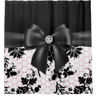Glam Black Bow-Black Stencil-White Pink Duschvorhang