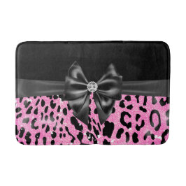 Glam Black Bow Diamond Pink Glitzer Leopard Badematte