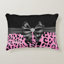 Glam Black Bow Diamond Pink Glitzer Leopard