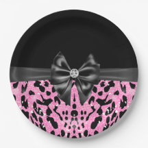 Glam Black Bow Diamond Pink Glitzer Leopard