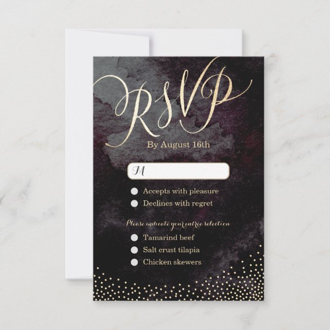 Glam Black Glitzer Kalligraphie Hochzeit RSVP (Vorderseite)