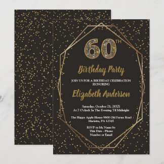 Glam Black Gold 60. Geburtstagsfeier Einladung