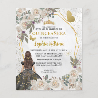 Glam Black Gold Blumenprinzessin Quinceañera