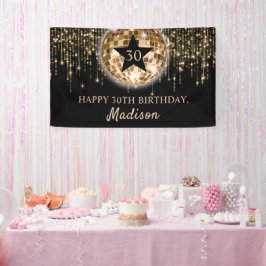 Glam Black Gold Disco Ball Happy 30. Geburtstag Banner