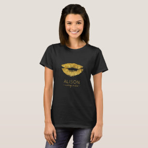 Glam Black Gold Glitzer Big Lips Make-Artist T-Shirt