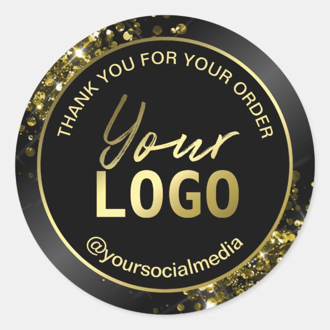Glam Black Gold Glitzer Danke Umschlag Runder Aufkleber (Vorderseite)