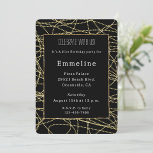 Glam Black Gold Glitzer Glitzy Birthday Einladung