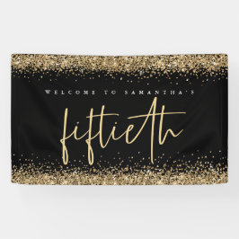 Glam Black Gold Glitzer Name Willkommen Fünfzig Banner
