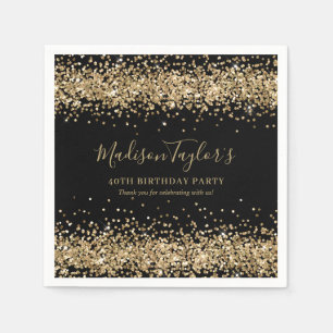 Glam Black Gold Glitzer Sparkle Confetti Geburtsta Serviette