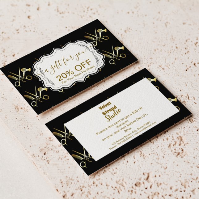 Glam Black Gold Hair Stylist Business Rabattkarte (Von Creator hochgeladen)