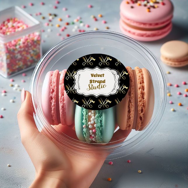 Glam Black Gold Hair Stylist Business Runder Aufkleber (Von Creator hochgeladen)