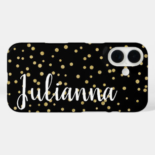 Glam Black Gold Holiday Dot Muster Personalisiert iPhone 16 Hülle