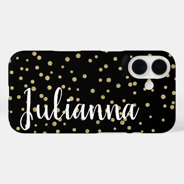 Glam Black Gold Holiday Dot Muster Personalisiert Case-Mate iPhone Hülle (Rückseite (Horizontal))