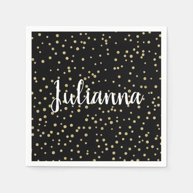 Glam Black Gold Holiday Dot Muster Personalisiert Serviette (Vorderseite)