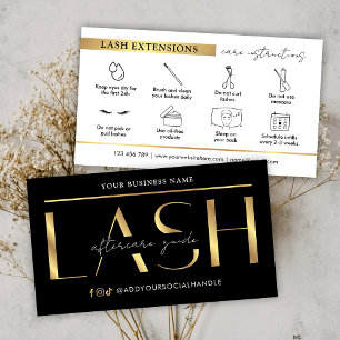 Glam Black & Gold Lash Extensions Aftercare Guide Visitenkarte