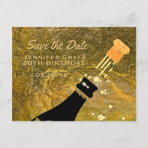 Glam Black Gold Save the Date Champagne Geburtstag Ankündigungspostkarte