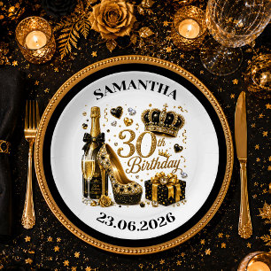 Glam Black Gold Thirty Geburtstag Konfetti Teller