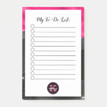 Glam Black Gray Hot Pink Waves Monogram To-Do-List