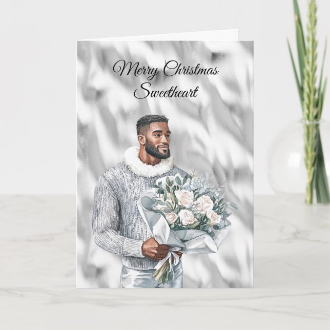 Glam Black Guy Silver Christmas Karte (Vorderseite)