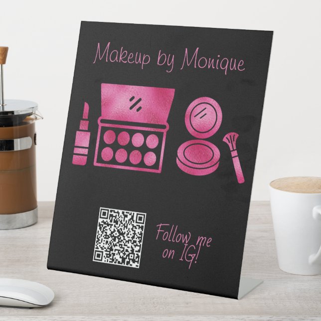 Glam Black & Hot Pink Makeup Artist QR Code Sockelschild (In Situ)