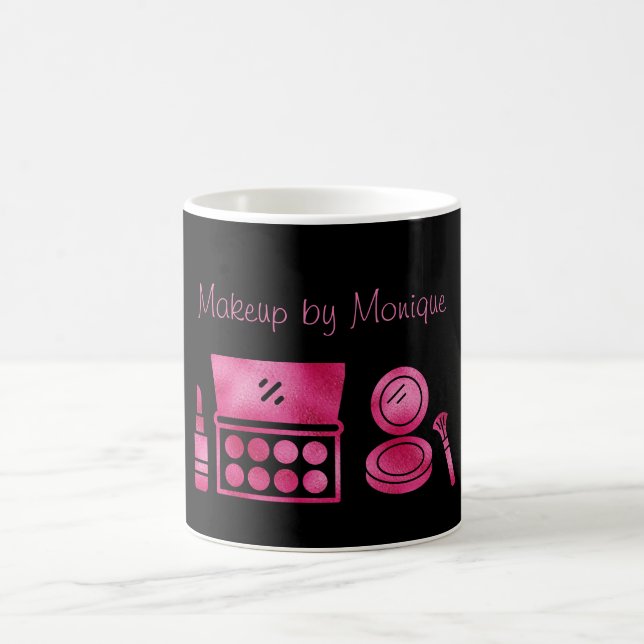 Glam Black & Hot Pink Makeup Künstler Custom Kaffeetasse (Mittel)