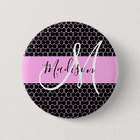 Glam Black Metallic Pink Honeycomb Monogram Name