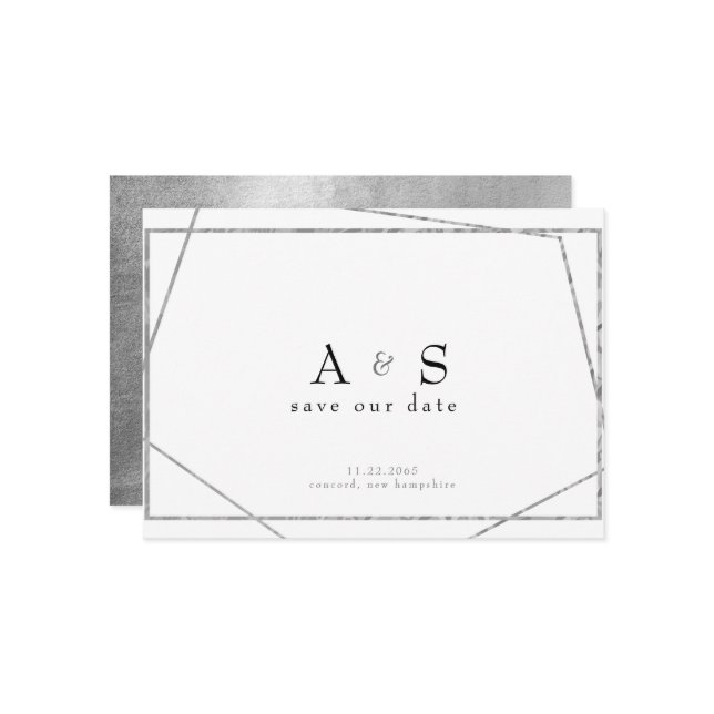 Glam Black & Metallic Silver Save the Date (Vorderseite/Rückseite Beispiel)