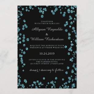 Glam Black mit Türkis Confetti Wedding Einladung