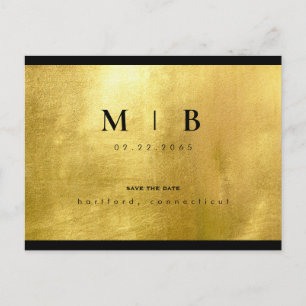 Glam Black Monogram & Gold Sleek Save the Date Postkarte