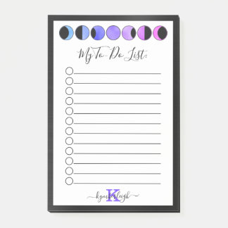 Glam Black Moon Phases Monogram Name To Do List Post-it Klebezettel